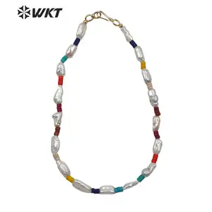 WT-JN113 独家设计巴洛克珍珠和绿松石珠项链 16 “巴洛克珍珠珠项链绿松石珠项链
