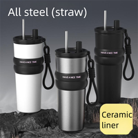 Vaso Térmico de Gran Capacidad con Aislamiento al Vacío, Antiderrames, Apto para Lavavajillas, Unisex, de Alta Calidad, con Pajita para Café y Hielo