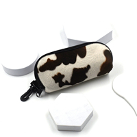 Étui à lunettes à fermeture éclair imprimé motif velours doux marron avec crochet en plastique