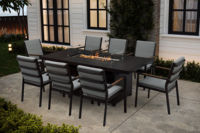 AJUNION Muebles de restaurante de jardín Sillones de comedor al aire libre de aluminio Mesa de comedor rectangular de vidrio con mesa de hoguera