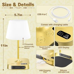Dimmable LED Display Bath Lamp, IP55 Waterproof Shower Table Lamp,Wireless Rechargeable Battery <b>Light</b> for Camping,Bathroom - Product Image 5