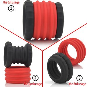 Doppel-Penisring für Männer - Schwarzer + Roter Silikon-<span class=keywords><strong>Cockring</strong></span> für Härtere, Längere und Stärkere Erektionen - Erektionsförderndes Sexspielzeug - Product Image 3