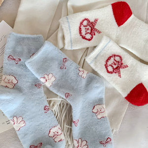 Calcetines de Mujer con Pompones, Diseño de Lunares, Suaves, Cálidos y Cómodos para el Hogar, <span class=keywords><strong>en</strong></span> Colores Festivos Rojo, Blanco y Azul, Paquete de Calcetines de Moda - Product Image 5