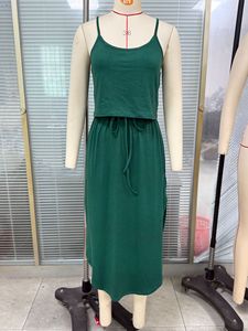 Vestido Camisero Diario Transpirable con Tirantes Finos, Cuello en U, Color Puro, Cintura Elástica y Abertura con Cordón, Primavera-Verano 2026 - Product Image 5