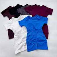 Combinaison de yoga sans dos pour femme, sans manches et short, ensemble une pièce, extensible, en nylon/spandex, longueur genou