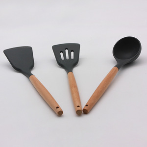 Kitchen Utensil Set 6 Piece Food Grade <b>Silicone</b> With Wood Handles Cooking Spoon Spatula Non Stick Pan <b>Tools</b> - Product Image 1