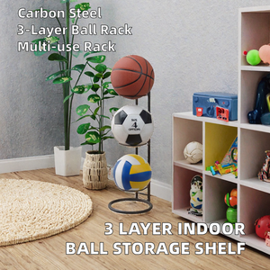 Étagère de rangement pour ballons de sport à 3 niveaux en métal, autoportante, moderne, multifonctionnelle, écologique, non pliable, finition peinture laquée, organisateur et présentoir - Product Image 2