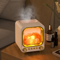 Diffuseur d'arômes rétro en pierre de cristal 160 ml USB, humidificateur intelligent en forme de téléviseur avec pierres de sel de l'Himalaya et haut-parleur Bluetooth