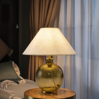 Lampe de chevet LED E27 Edison moderne, style nordique minimaliste, éclairage de bureau, base en verre, abat-jour en lin en forme de champignon, électrique 220V