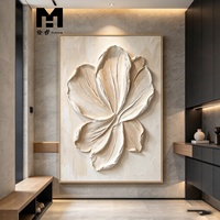 Décoration d'intérieur, art dessiné à la main, texture 3D en relief, fleur beige, peinture à l'huile de paysage floral faite à la main, cadres, art mural peint à la main