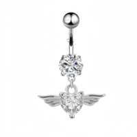 Anneaux de nombril pendulants en forme d'ailes d'ange avec strass en cristal, en acier inoxydable chirurgical plaqué argent, cadeau de mariage