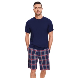 <b>Men's</b> <b>Pajama</b> <b>Set</b> Bamboo Viscose Short Sleeve Shirt And Shorts Loungewear With Pockets <b>Mens</b> Modal Cotton Breathable Sleepwear - Product Image 1