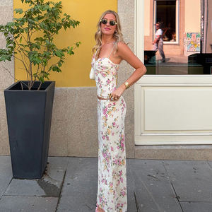 Low Rise Maxi Skirt and Skinny <b>Crop</b> <b>Top</b> <b>Set</b> Spring Floral Casual Two Piece Knitting Outfit - Product Image 2