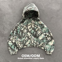 Sweat à capuche zippé pour homme en molleton épais, imprimé numérique motif forêt sur toute la surface, style streetwear, par un fabricant de vêtements