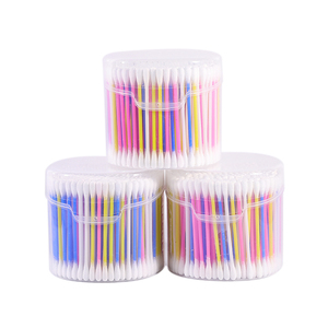 Fournisseurs d'écouvillons jetables Q Tips nettoyage des oreilles 300 pièces <span class=keywords><strong>coton</strong></span>-<span class=keywords><strong>tige</strong></span> <span class=keywords><strong>coton</strong></span>-<span class=keywords><strong>tige</strong></span> de couleur mélangée avec boîte ronde - Product Image 3