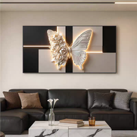 Décoration murale papillon noir et beige de luxe, tableau horizontal effet lumière et ombre, décoration intérieure, peinture murale en porcelaine cristalline