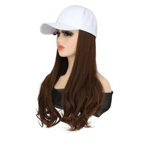 卸売ファッション女の子レディース女性ロングビッグウェーブウィッグ髪ワンピース帽子野球帽ウィッグ