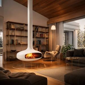 <span class=keywords><strong>Cheminée</strong></span> Bioéthanol Suspendue Murale Moderne Noir Mat pour Intérieur, à Feu Réel, pour Hôtels, Villas et Salons - Product Image 2