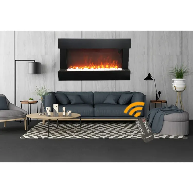 Modern Electric Fireplace Wall-Mounted Artificial Flame with Remote Control for Indoor Home Decor