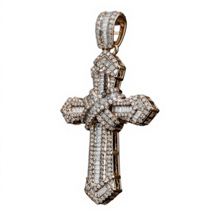 Pendentif Croix Moissanite Iced Out avec Tailles Baguette et Rondes en Argent Sterling Plaqué Or Style Hip Hop - Product Image 2