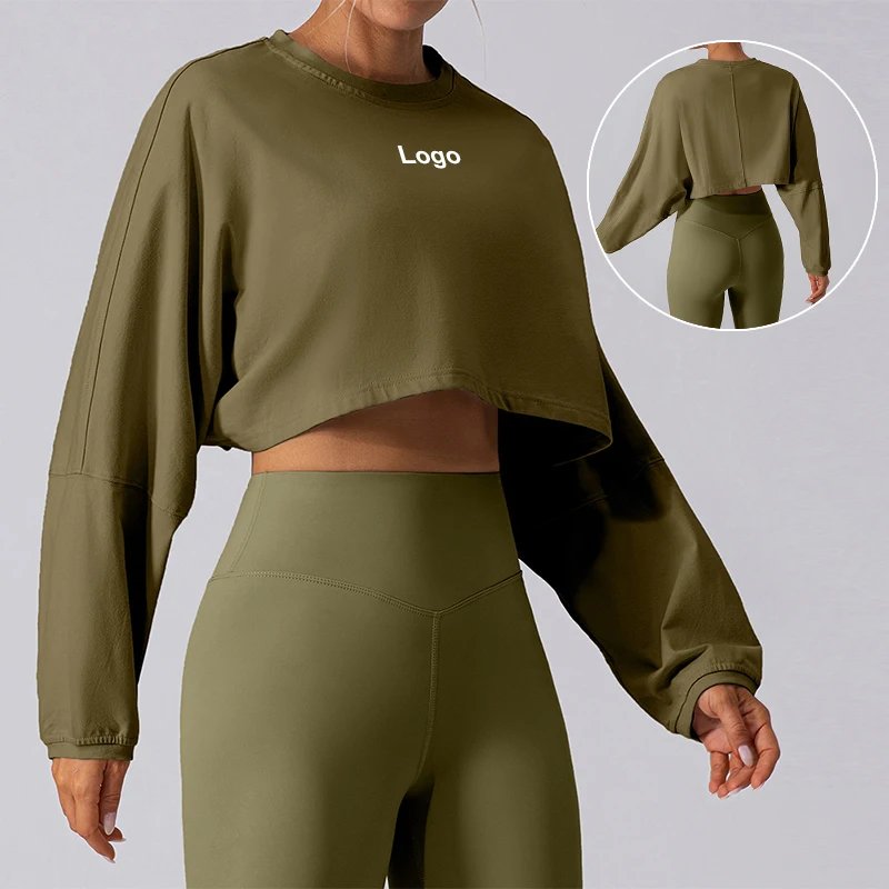 YIYI 2025 Fall New Women's Outdoor Workout Athletic Crop Tops Loose Fit Casual Breathable Gym Yoga Running Long Sleeve Shirts