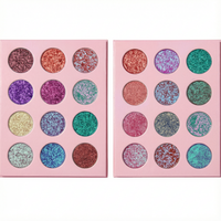Palet Eyeshadow 12 Warna dengan Kotak Pink, Bubuk Eyeshadow Kering Campuran Marmer, Pigmen Optik Kustom, Hasil Akhir Berkilau