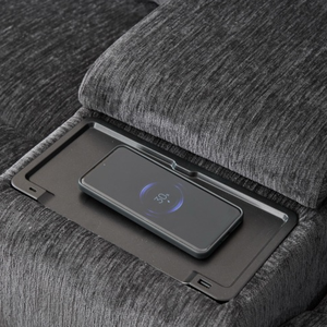 Canapé d'angle moderne en bois inclinable, rembourré en tissu, avec recharge sans fil, extensible, pour salon de villa - Product Image 4