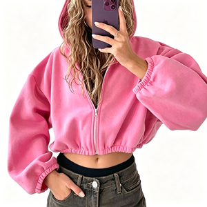2026 Veste courte à capuche zippée pour femme, style européen et américain, en coton doux, coupe ample et polyvalente, vente en gros - Product Image 6