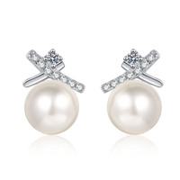Boucles d'oreilles en argent S925 avec perles de moissanite, design croix, simples, pour femmes, bijoux de mariage et de fête, vente en gros, personnalisation