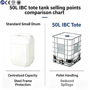 Réservoir IBC 50L en HDPE, acier inoxydable, manutention par chariot élévateur, empilage, haut niveau de sécurité, respectueux de l'environnement - Product Image 5
