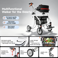 Déambulateur pliant robuste avec siège et sac de courses, aide à la marche à 4 roues en aluminium pour la réadaptation des personnes âgées