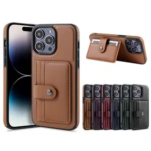 Casing ponsel dompet tempat kartu kualitas tinggi, casing ponsel kulit asli dengan gesper magnetik untuk Iphone 15 Pro Max14 13 12