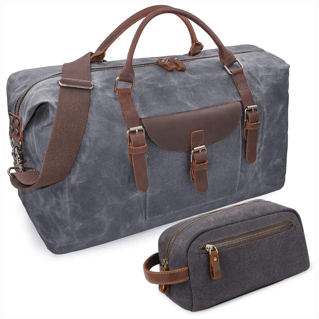 Waxed Grey Canvas Weekend Overnight Bag Weekender Carry-on Oversize Handbag Travel Duffel Bag for Women Tote Bag