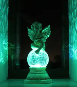 พลังงานแสงอาทิตย์ Powered Fairy Angel Cherub Garden เรซิ่นเครื่องประดับ Figurine รูปปั้น