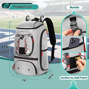 Sac d'équipement de football avec porte-ballon externe, poche isolée, crochets de clôture, sac à dos en polyester portable avec fermeture éclair pour les jeunes et les adultes - Product Image 2