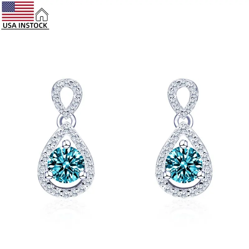 USA Instock Freeshipping Luxury 18k Gold Plated 925 Sliver Women Pear Cut VVS Moissanite orecchini pendenti