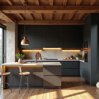 Meubles de cuisine laqués noirs sur mesure Aige, design moderne pour villa, maison, appartement