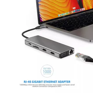Док-станция для ноутбука с тремя дисплеями 12 в 1, USB C хаб, совместимый с ноутбуками M1, MacBook Pro/Dell/ASUS/Acer/hp/ Type-C