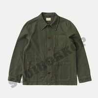 Veste de travail française personnalisée pour hommes en gros, Manteau de travail en sergé de coton bleu OEM, Vêtement d'extérieur utilitaire durable pour uniforme de travail