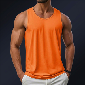 Camiseta sin mangas naranja para hombre, de color sólido, cuello redondo, de secado rápido, tejida, informal, estilo musculoso. - Product Image 1