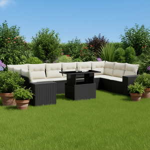 Black And Cream Garden <b>Sofa</b> <b>Set</b> With Cushions Outdoor Furniture UV Resistant PE Rattan Contemporary Design Waterproof - Product Image 2