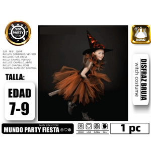 Costume da strega arancione #09025 set di carnevale per bambini con abito per le feste! - Product Image 1