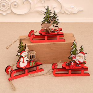 Nouvelle Décoration de Noël 2020 en Bois Coloré à Assembler, Traîneau Remorqué par des Rennes, Cadeau, Comprend une Pomme de Pin pour Noël - Product Image 1