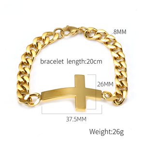 ลดราคา! สร้อยข้อมือสแตนเลสสตีล 316L ชุบทอง 18K แบบ Cuban Chain พร้อมจี้รูปกางเขน สื่อถึงความเชื่อทางศาสนาคริสต์ - Product Image 2