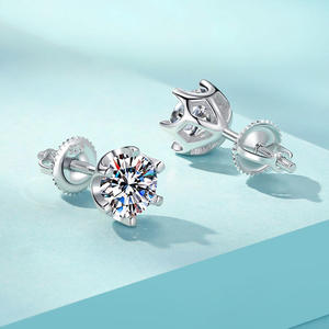 GRA Certified 925 <b>Sterling</b> <b>Silver</b> Rhodium Plated Ball Shape D Color 1CT Moissanite Classic 6 Prong Claw Setting <b>Stud</b> <b>Earrings</b> - Product Image 5
