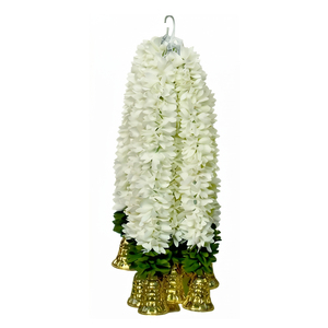 Artificial <b>White</b> Flower Garland Decorative <b>Hanging</b> Floral Mala with Golden Bells for Wedding Festival Temple Decoration - Product Image 1