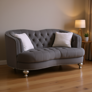 Sofá de Dos Plazas de Terciopelo Gris con Respaldo Acolchado, Brazos Empotrados, Patas de Metal, Diseño Semicircular, Estilo Elegante para Sala de Estar - Product Image 2