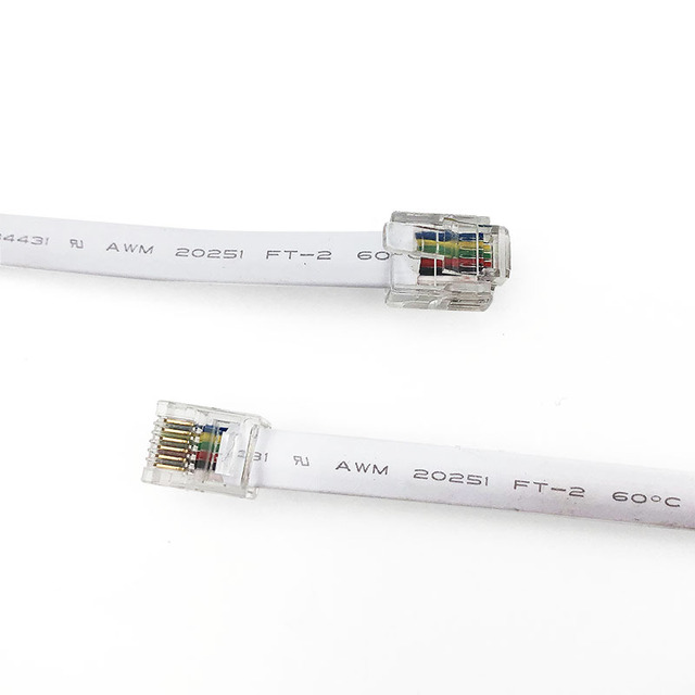 UL20251 6 Core Telephone Cable  With RJ12 Plugs Ends PVC Jacket White, RJ25 Flat Connection line
