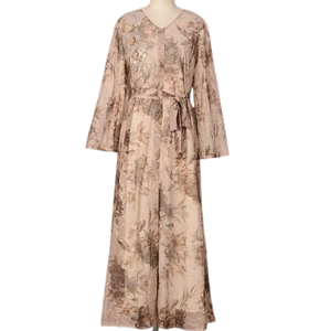 Abaya de luxe grande <span class=keywords><strong>taille</strong></span> en polyester antistatique respirante à manches longues élégante pour <span class=keywords><strong>femme</strong></span>, ornée de strass, style arabe moyen-oriental, pour mariage et Aïd - Product Image 1
