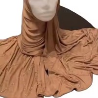 Voile long de luxe en jersey de bambou modal doux, fait main, avec perles, pour filles, collection Printemps 2026, en coton, idéal pour le hijab musulman.